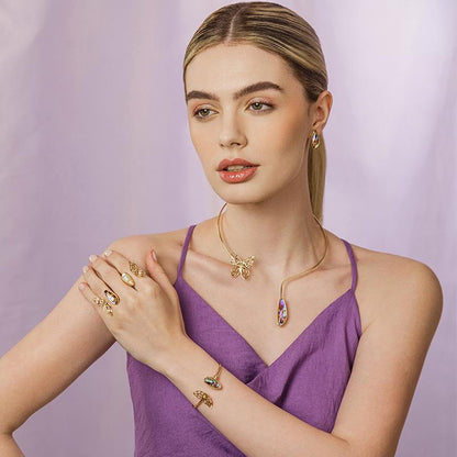 Conjunto Possebon Folheado a Ouro - Pedra Natural