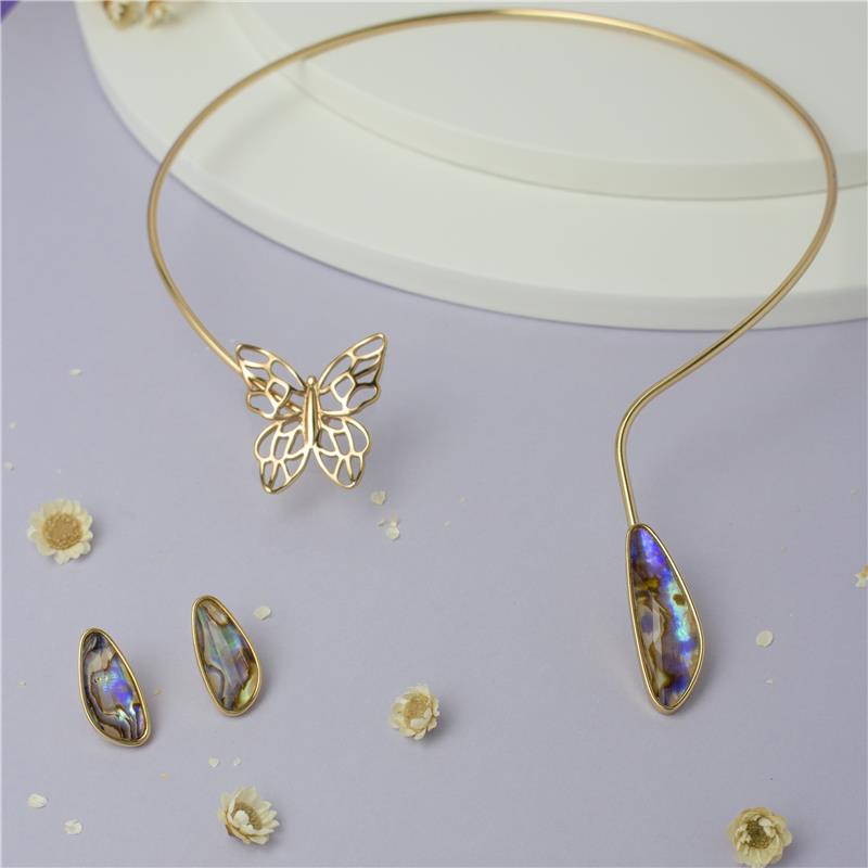 Conjunto Possebon Folheado a Ouro - Pedra Natural