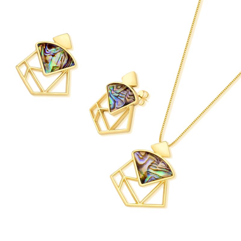 Conjunto Brilhato Pedras Naturais Brasileiras — Folheado a Ouro