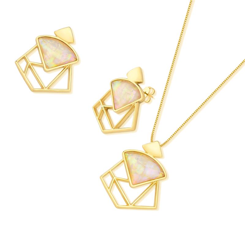 Conjunto Brilhato Pedras Naturais Brasileiras — Folheado a Ouro