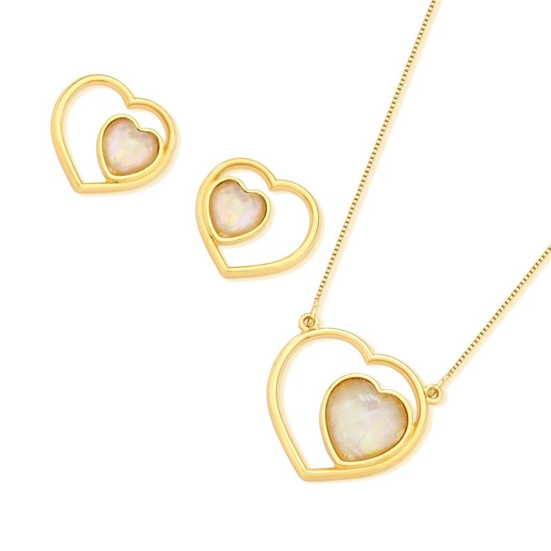 Conjunto Brilhato Pedras Naturais Brasileiras — Folheado a Ouro
