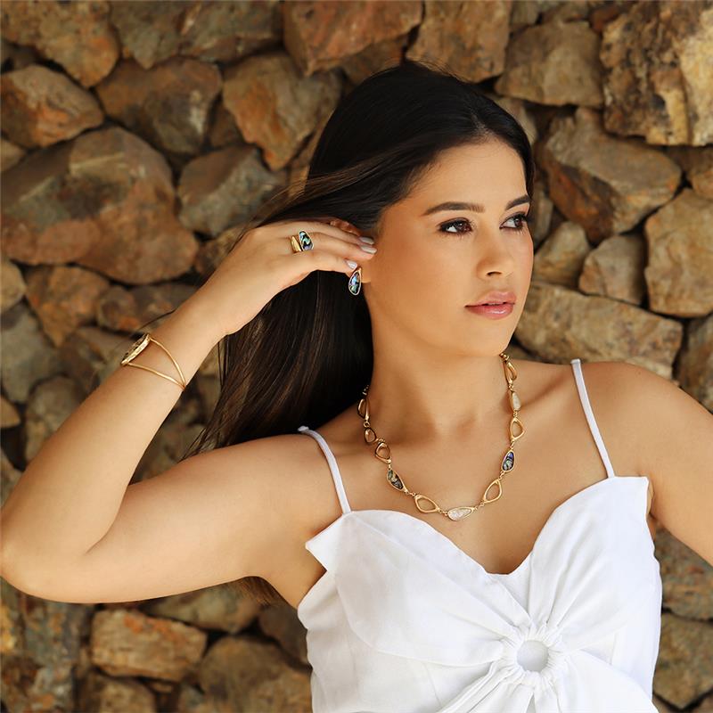 Conjunto Brilhato Pedras Naturais Brasileiras — Folheado a Ouro