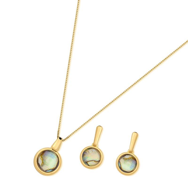 Conjunto Brilhato Pedras Naturais Brasileiras — Folheado a Ouro