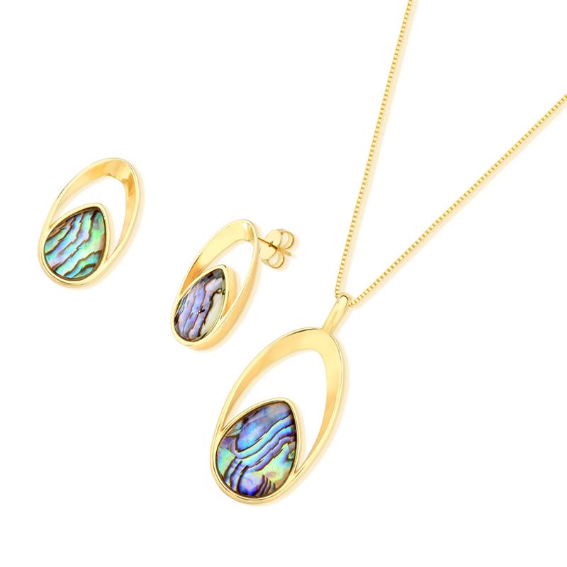 Conjunto Brilhato Pedras Naturais Brasileiras — Folheado a Ouro — HEMATITA