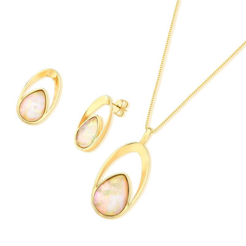 Conjunto Brilhato Pedras Naturais Brasileiras — Folheado a Ouro — AMETISTA