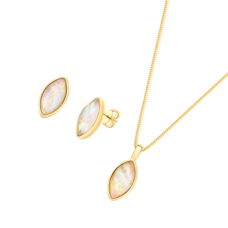 Conjunto Brilhato Pedras Naturais Brasileiras — Folheado a Ouro