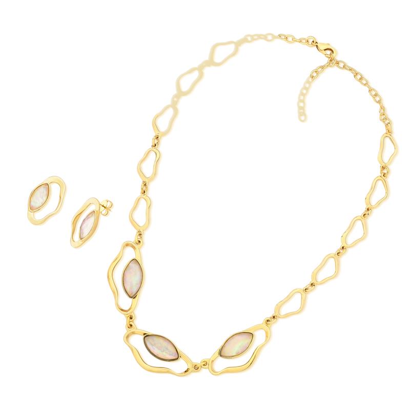 Conjunto Brilhato Pedras Naturais Brasileiras — Folheado a Ouro