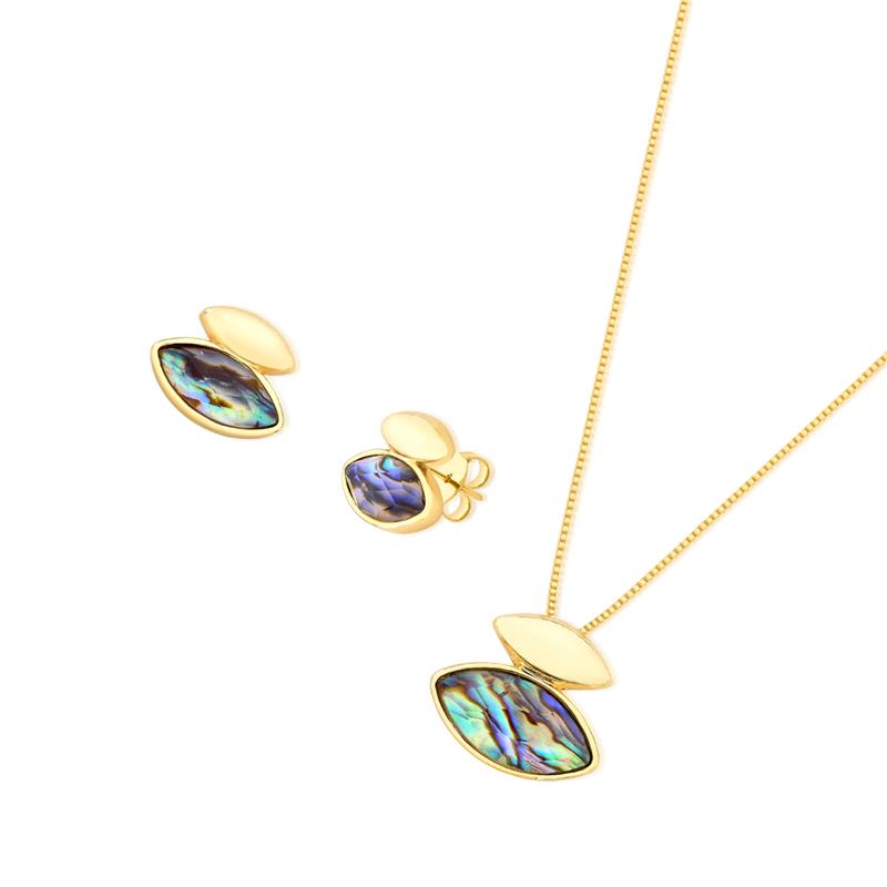 CONJUNTO FOLHEADO A OURO