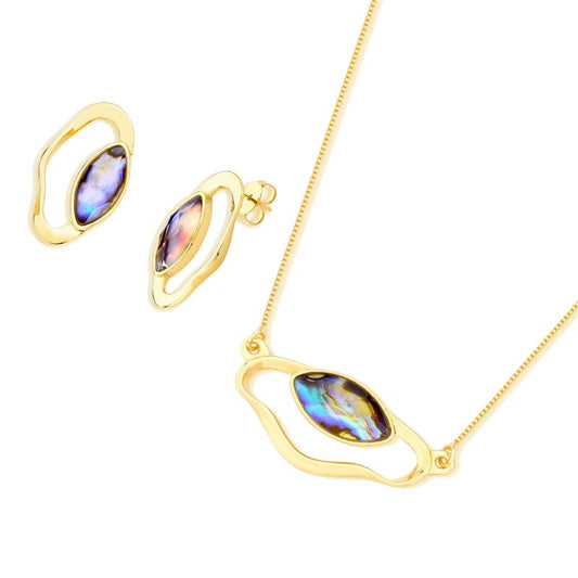 Conjunto Brilhato Pedras Naturais Brasileiras — Folheado a Ouro