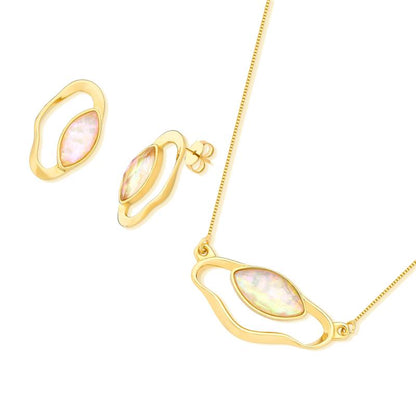 Conjunto Brilhato Pedras Naturais Brasileiras — Folheado a Ouro