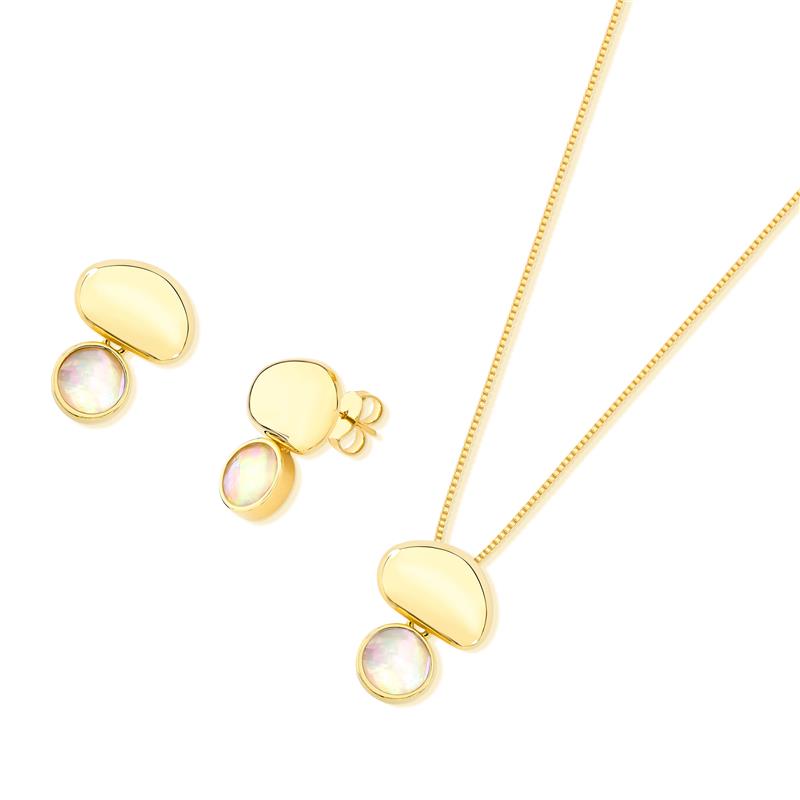 Conjunto Brilhato Pedras Naturais Brasileiras — Folheado a Ouro