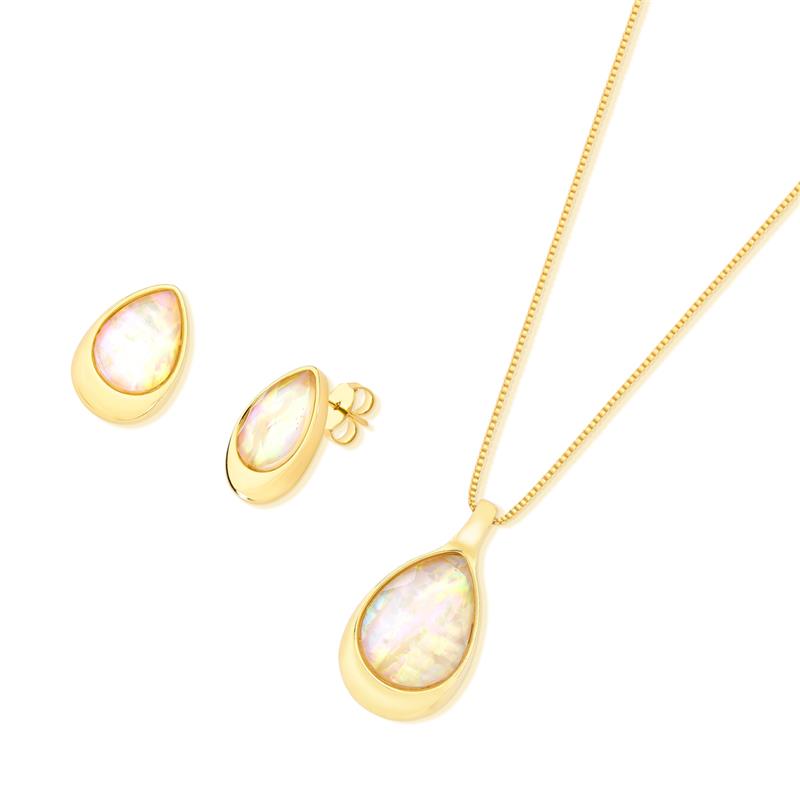 Conjunto Brilhato Pedras Naturais Brasileiras — Folheado a Ouro