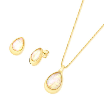 Conjunto Brilhato Pedras Naturais Brasileiras — Folheado a Ouro