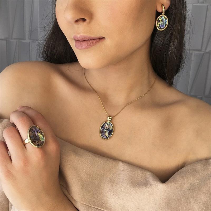 Conjunto Brilhato Pedras Naturais Brasileiras — Folheado a Ouro
