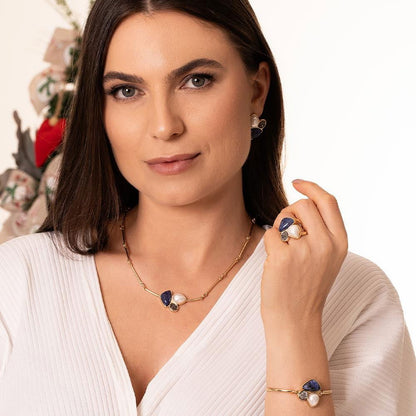 Conjunto Brilhato Pedras Naturais Brasileiras — Folheado a Ouro