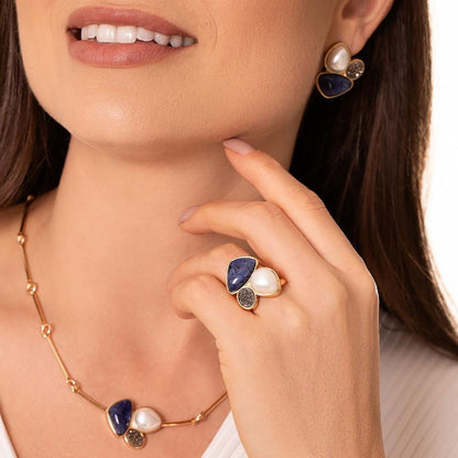 Conjunto Brilhato Pedras Naturais Brasileiras — Folheado a Ouro