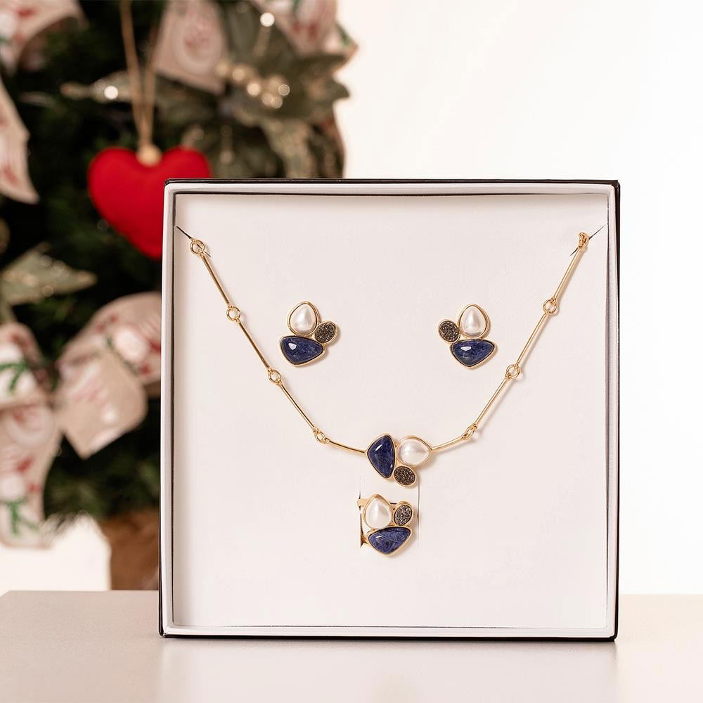 Conjunto Brilhato Pedras Naturais Brasileiras — Folheado a Ouro