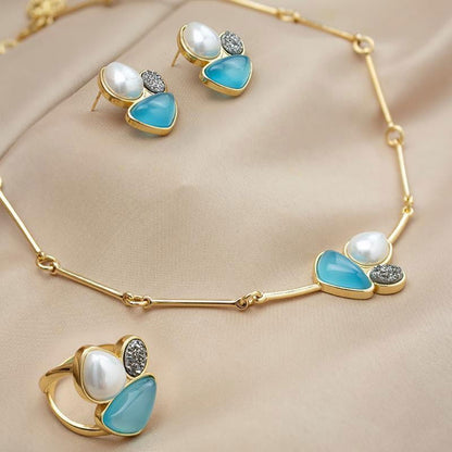Conjunto Brilhato Pedras Naturais Brasileiras — Folheado a Ouro