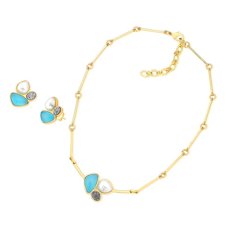 Conjunto Brilhato Pedras Naturais Brasileiras — Folheado a Ouro