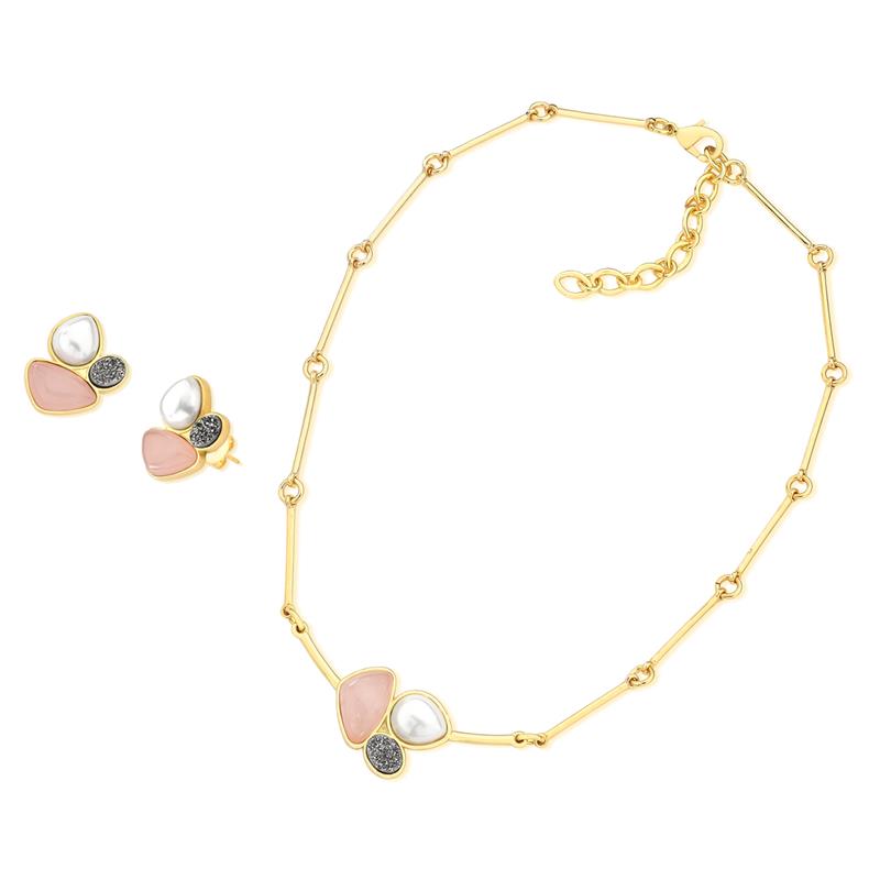 Conjunto Brilhato Pedras Naturais Brasileiras — Folheado a Ouro