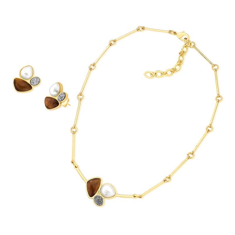 Conjunto Brilhato Pedras Naturais Brasileiras — Folheado a Ouro