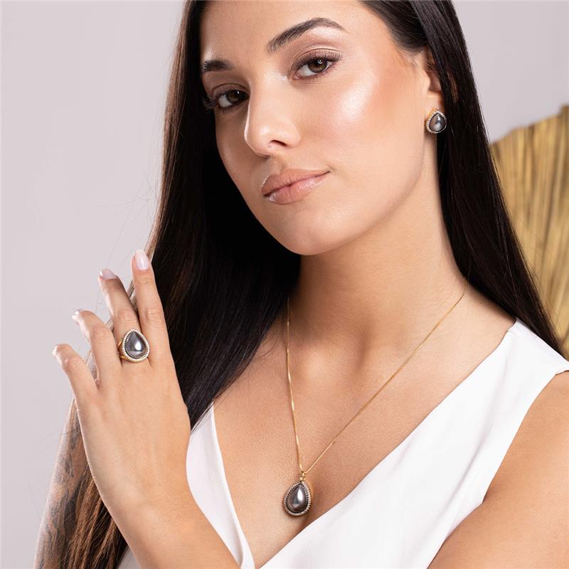 Conjunto Brilhato folheado a ouro com pérolas shell — Coleção Pérolas, referência 030250502