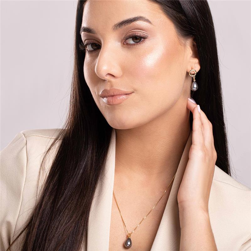 Conjunto Brilhato folheado a ouro com pérolas shell em gota — Coleção Pérolas, referência 030250886