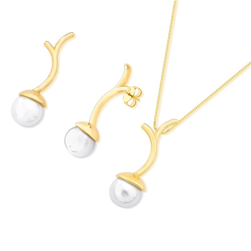 Conjunto Brilhato Pedras Naturais Brasileiras — Folheado a Ouro