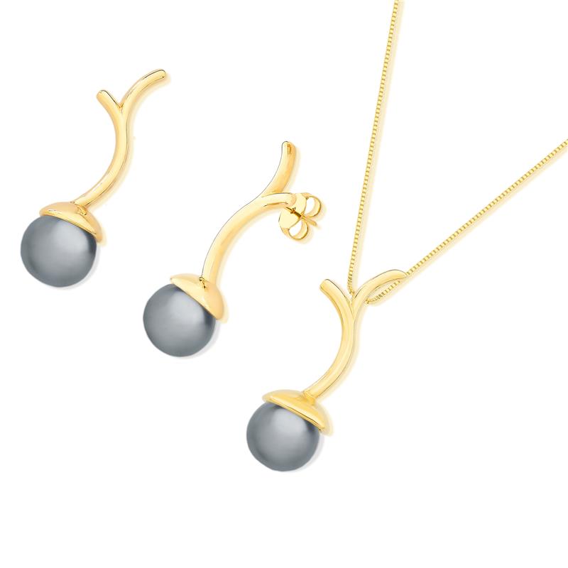 Conjunto Brilhato Pedras Naturais Brasileiras — Folheado a Ouro