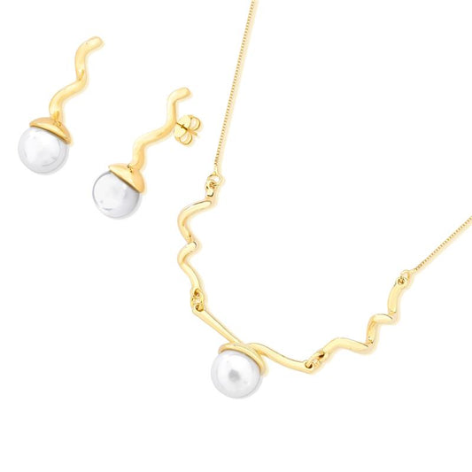 Conjunto Brilhato Pedras Naturais Brasileiras — Folheado a Ouro
