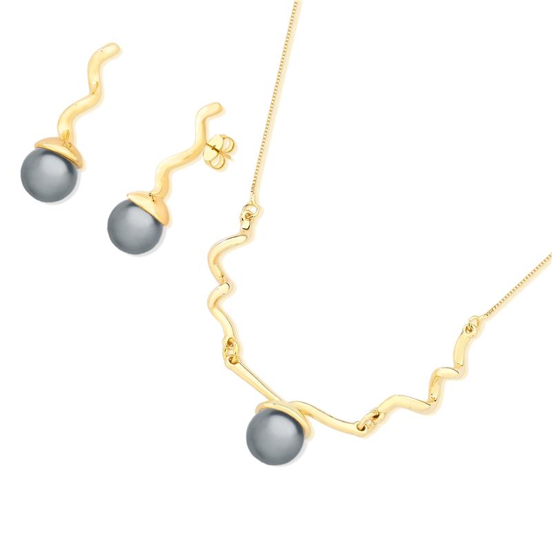 Conjunto Brilhato Pedras Naturais Brasileiras — Folheado a Ouro