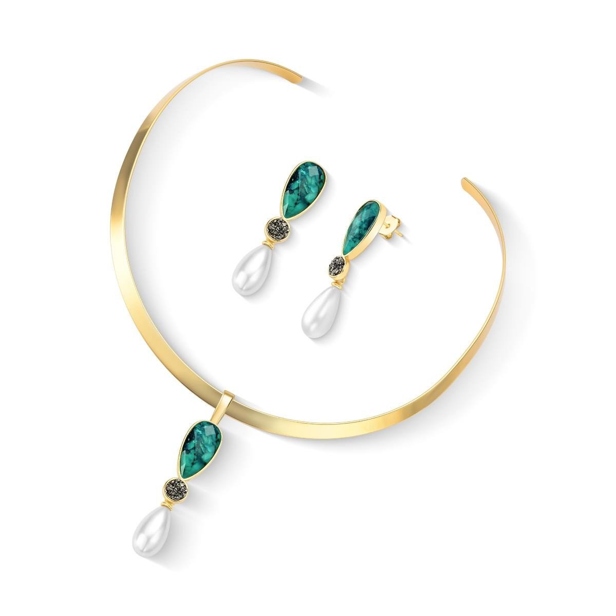 Conjunto Folheado a Ouro Esmeralda Coleção Preciosa