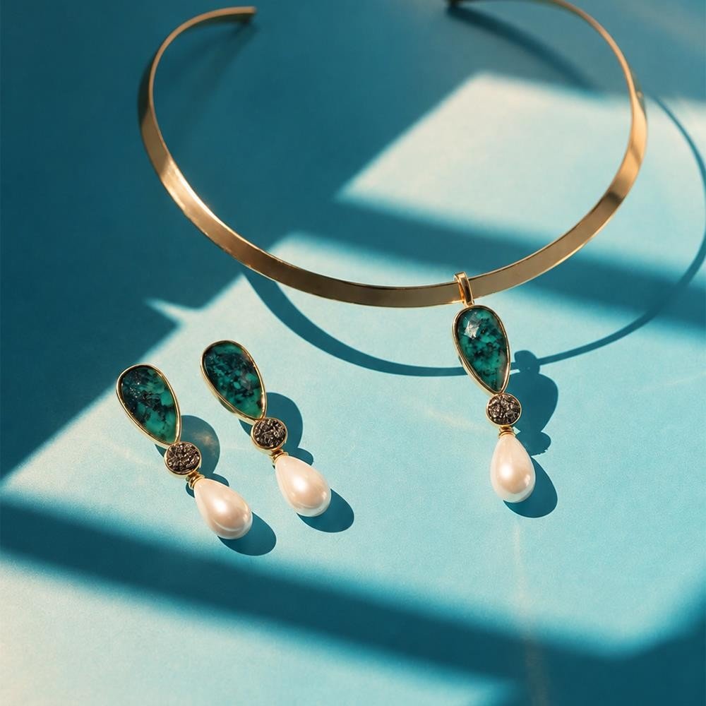 Conjunto Folheado a Ouro Esmeralda Coleção Preciosa