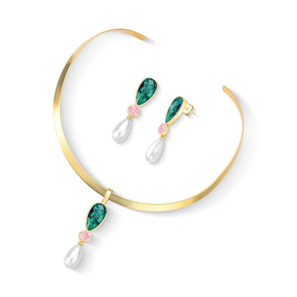 Conjunto Folheado a Ouro Esmeralda Coleção Preciosa