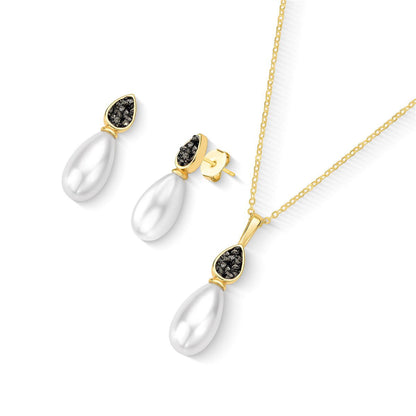 Conjunto Possebon Folheado a Ouro - Pedra Natural