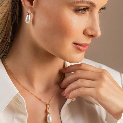 Conjunto Possebon Folheado a Ouro - Pedra Natural