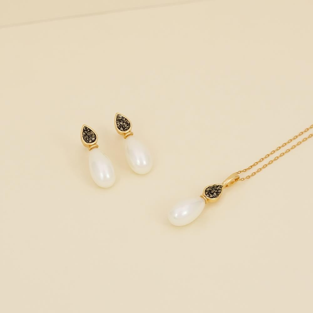 Conjunto Possebon Folheado a Ouro - Pedra Natural