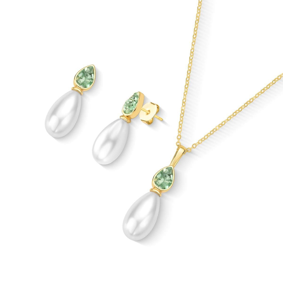 Conjunto Possebon Folheado a Ouro - Pedra Natural