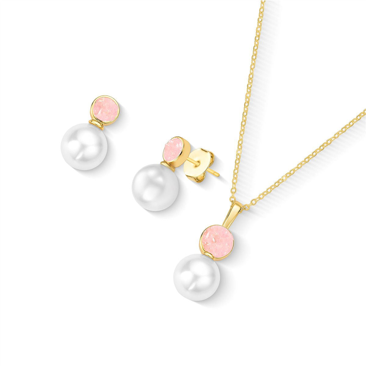 Conjunto Possebon Folheado a Ouro - Pedra Natural