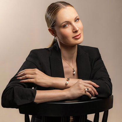 Conjunto Possebon Folheado a Ouro - Pedra Natural