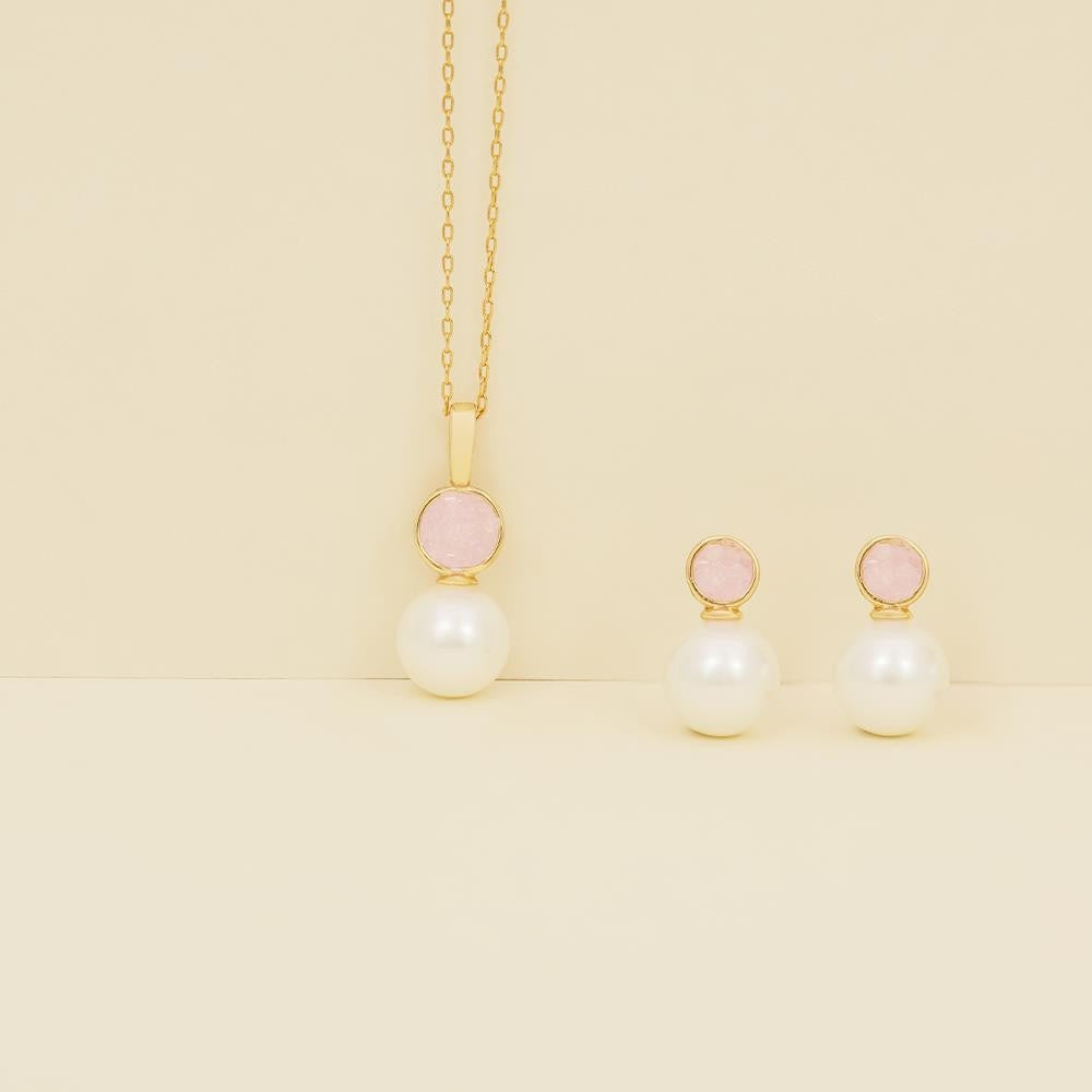 Conjunto Possebon Folheado a Ouro - Pedra Natural