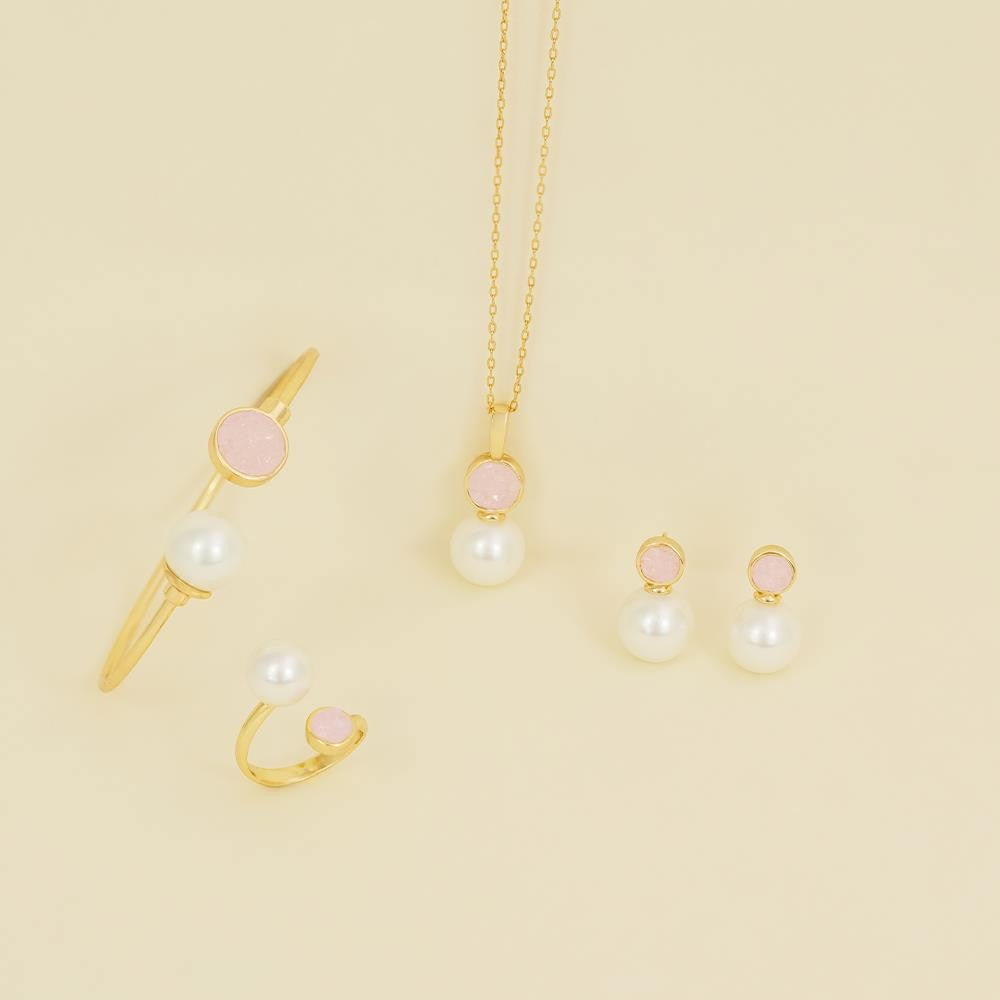 Conjunto Possebon Folheado a Ouro - Pedra Natural