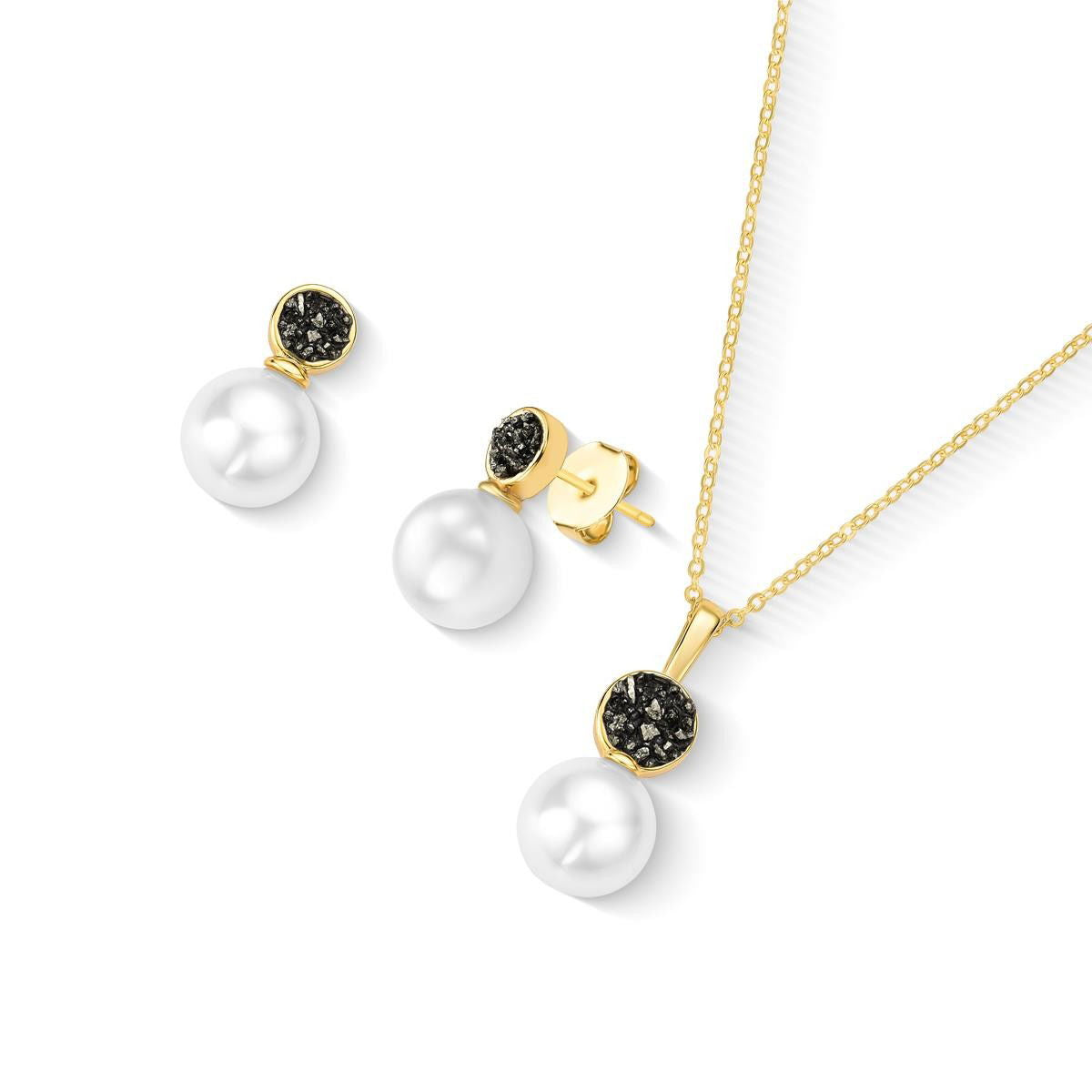 Conjunto Possebon Folheado a Ouro - Pedra Natural