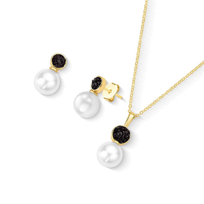 Conjunto Possebon Folheado a Ouro - Pedra Natural