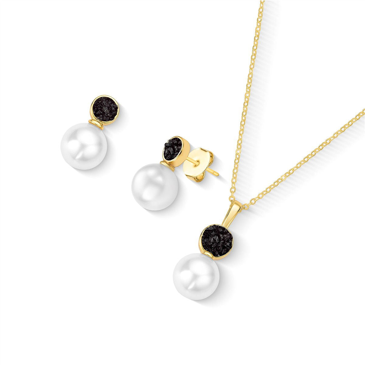 Conjunto Possebon Folheado a Ouro - Pedra Natural