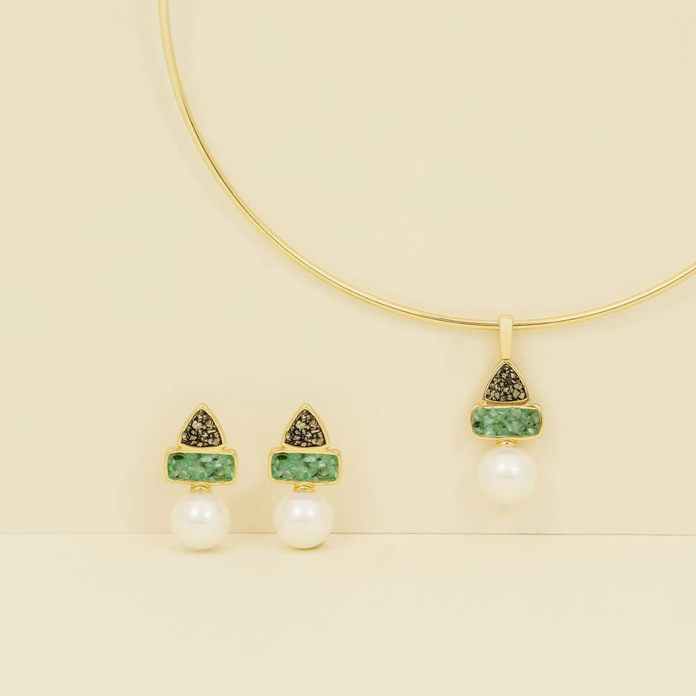 Conjunto Possebon Folheado a Ouro - Pedra Natural