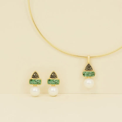 Conjunto Possebon Folheado a Ouro - Pedra Natural