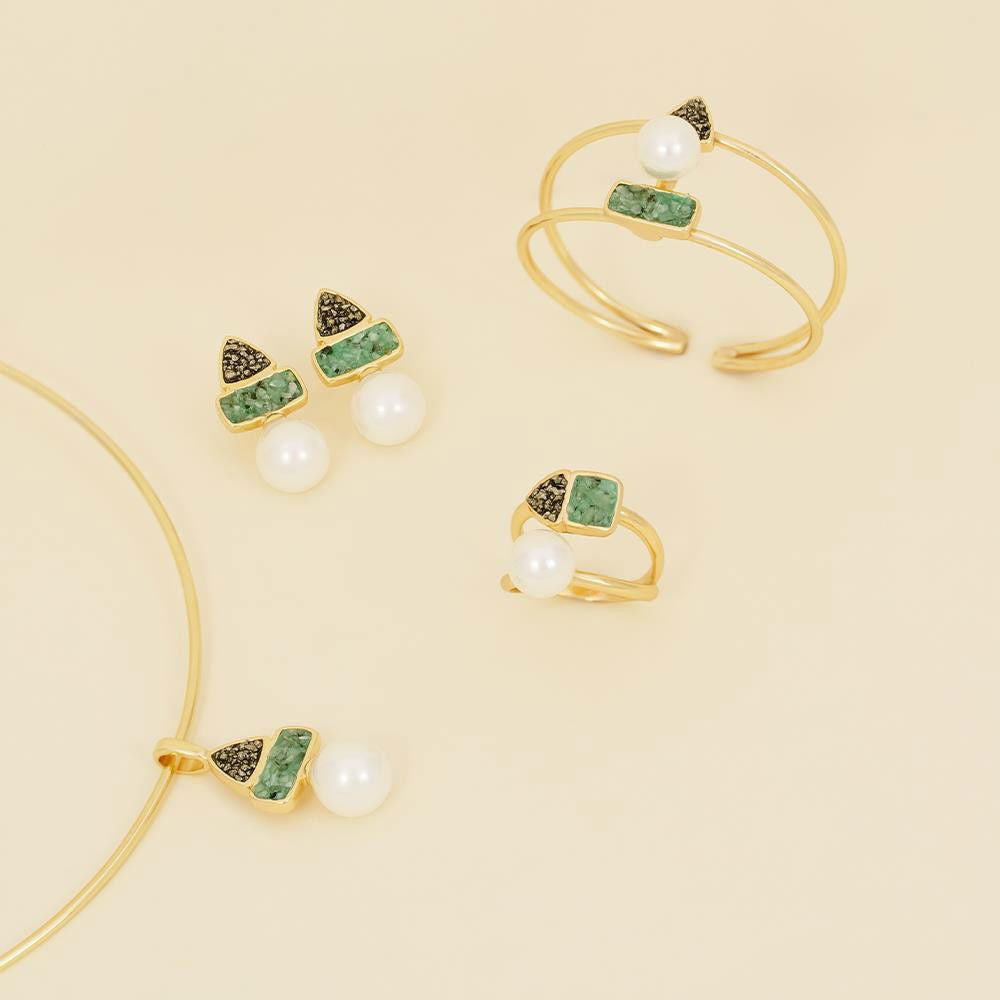 Conjunto Possebon Folheado a Ouro - Pedra Natural