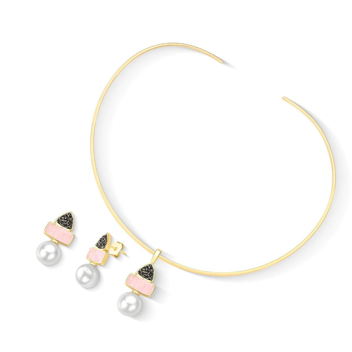 Conjunto Possebon Folheado a Ouro - Pedra Natural