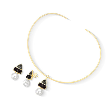 Conjunto Possebon Folheado a Ouro - Pedra Natural